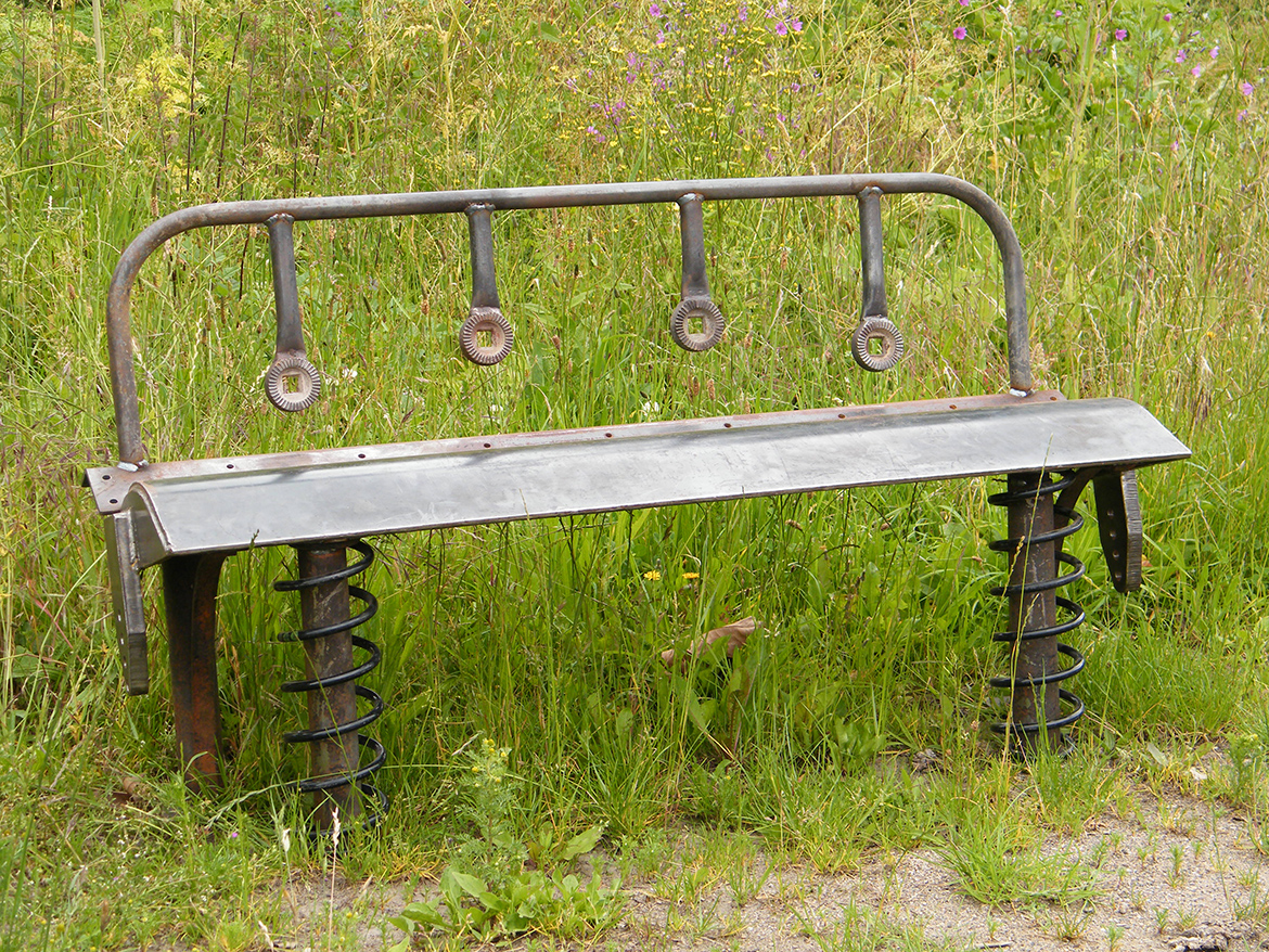 Bomford Bench - Bomford bench created from Bomford flail skid, New Holland Combine dividers