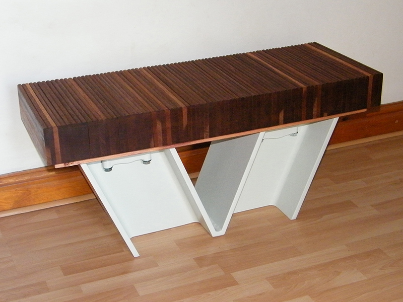 V-Bench created from girder offcuts and recycled mahogany draw runners