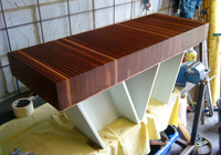 V-Bench created from girder offcuts and recycled mahogany draw runners