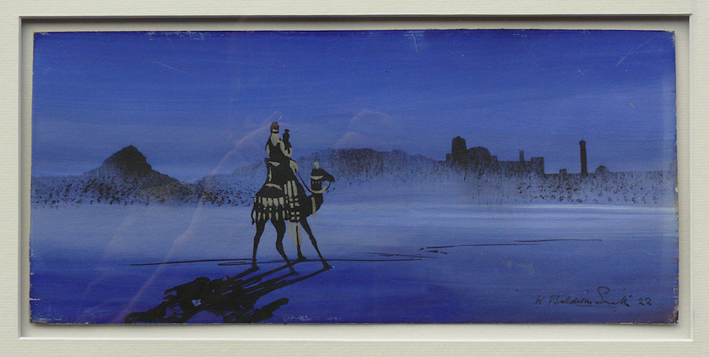 Painting depicting desert night scene with camel, 1922