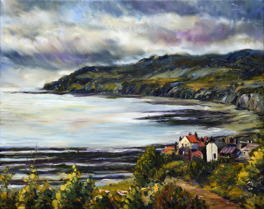 View of Robin Hoods Bay, oil on canvas