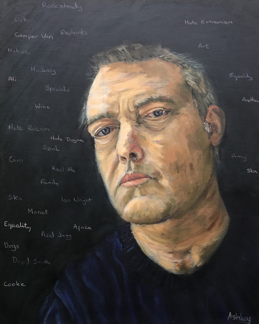 Self portrait, oil on birch ply panel