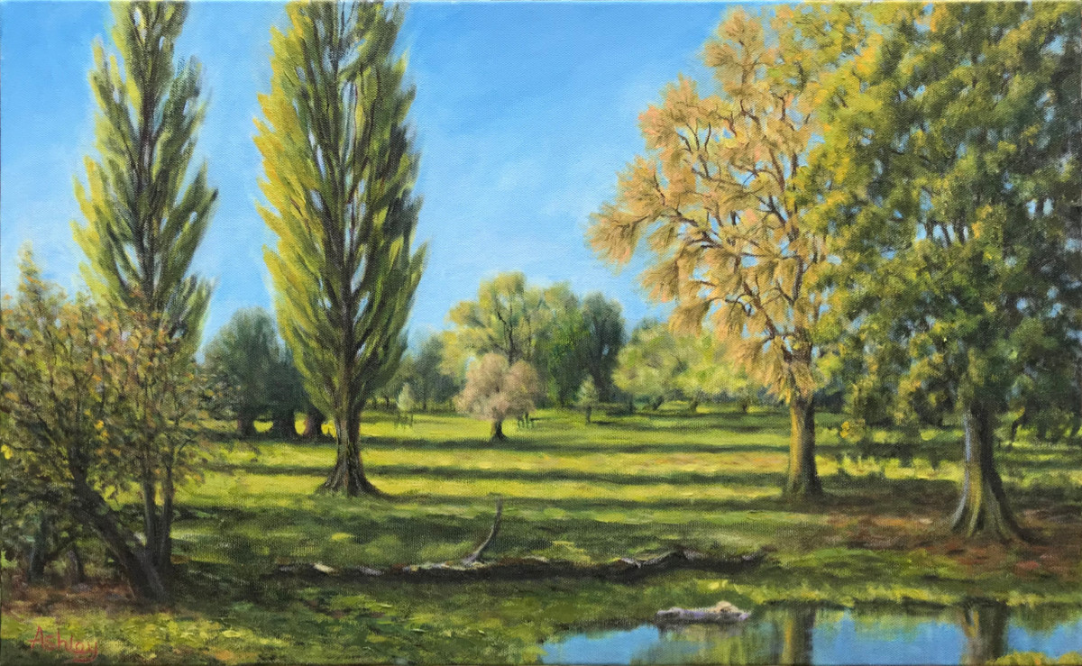 Landscape painting, Sheeps Green, Morning Sun