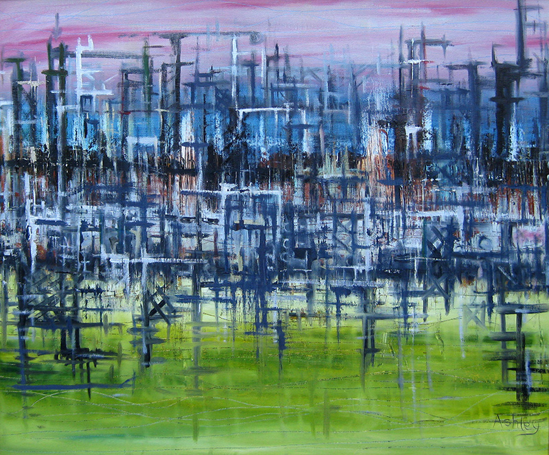 Contemporary landscape oil painting - Go Green