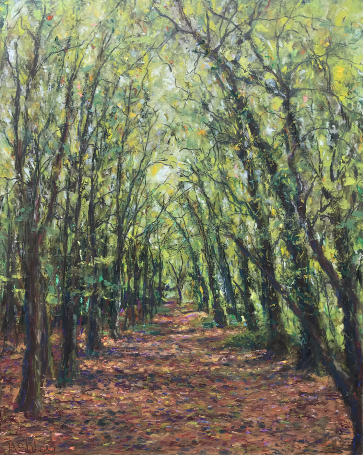 Wandlebury Path, cold wax and oil paint on cradled birch plywood
