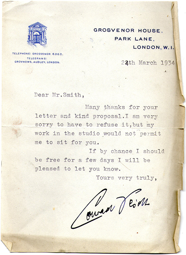 Letter, Grosvenor House